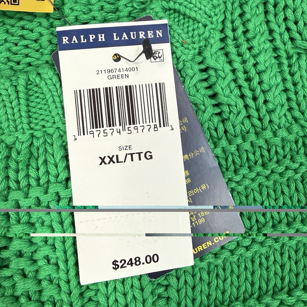 Polo Ralph Lauren Womens Aran Knit Cotton American Flag Sweater Green SZ XXL NEW - Picture 5 of 11